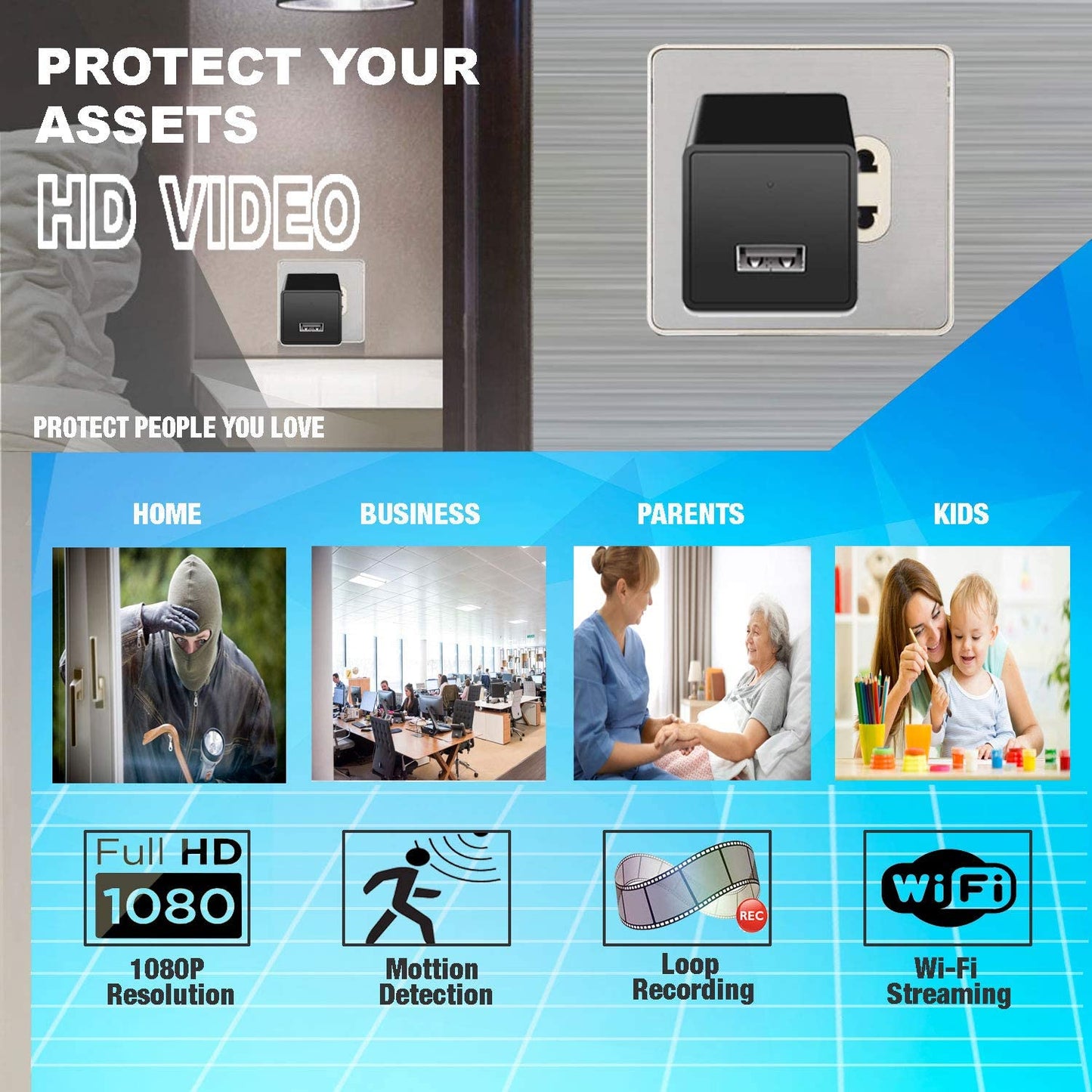 WIFI- 1080P Mini Charger USB Camera